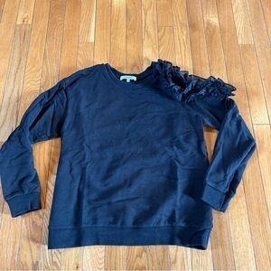 Ro&De Anthropologie Cold Shoulder Ruffle Accent Black Sweatshirt Size Small